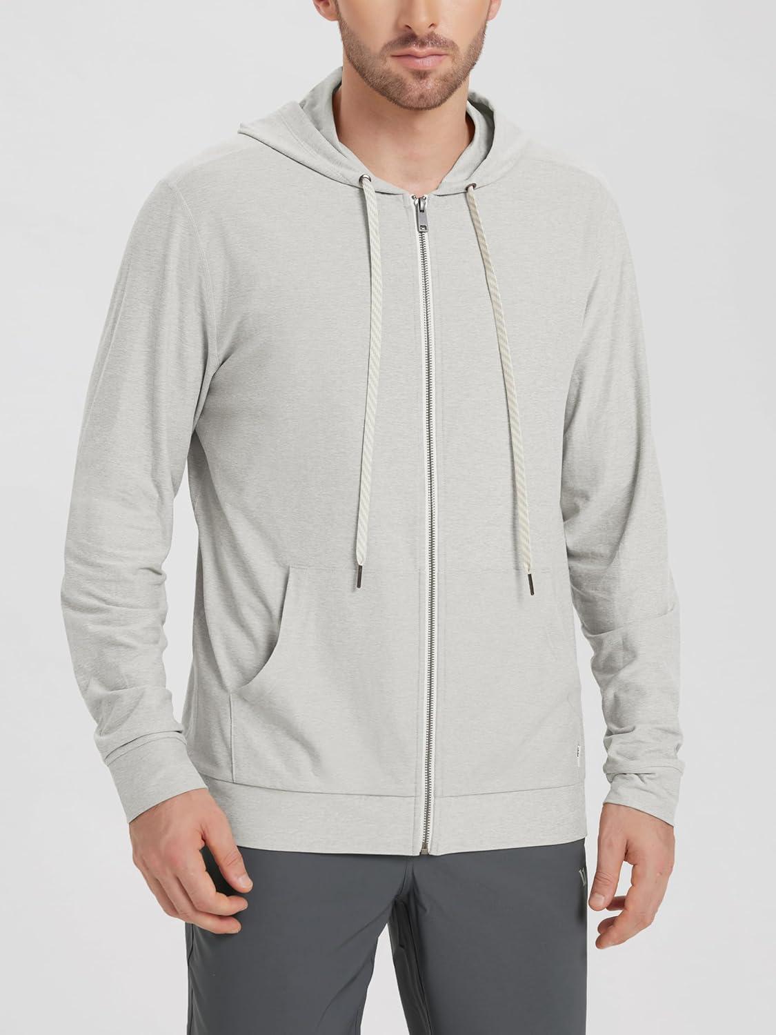 imageODODOS Mens FullZip Hoodie  Stratum Tech Ultra Soft Outfit UPF 50 Performance Hooded Jacket with PocketsSalt Heather