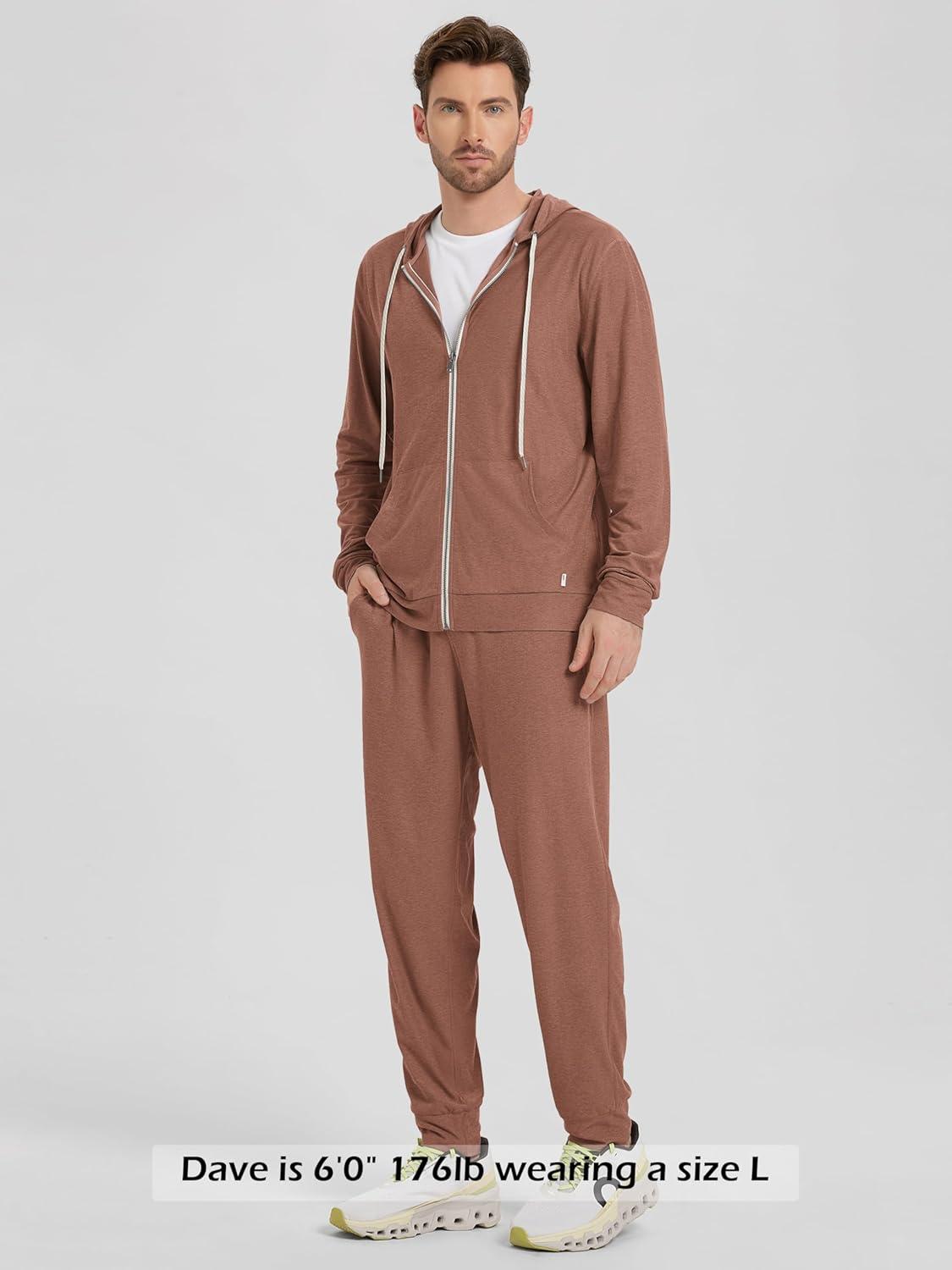 imageODODOS Mens FullZip Hoodie  Stratum Tech Ultra Soft Outfit UPF 50 Performance Hooded Jacket with PocketsTamarind Heather