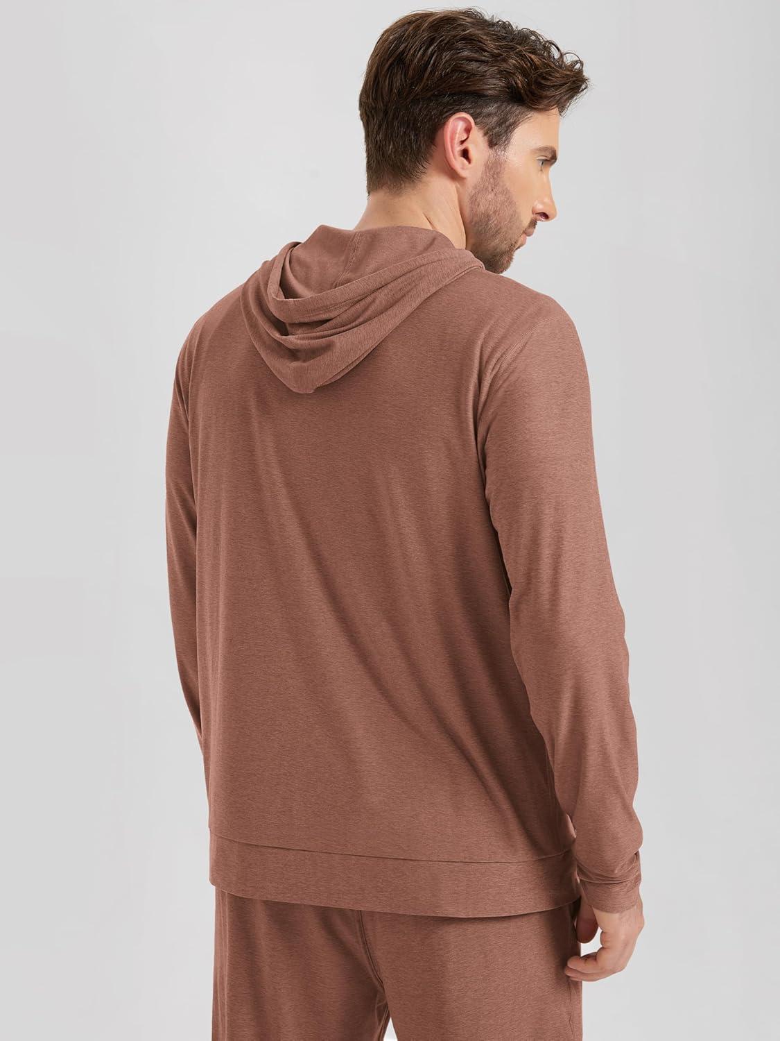 imageODODOS Mens FullZip Hoodie  Stratum Tech Ultra Soft Outfit UPF 50 Performance Hooded Jacket with PocketsTamarind Heather