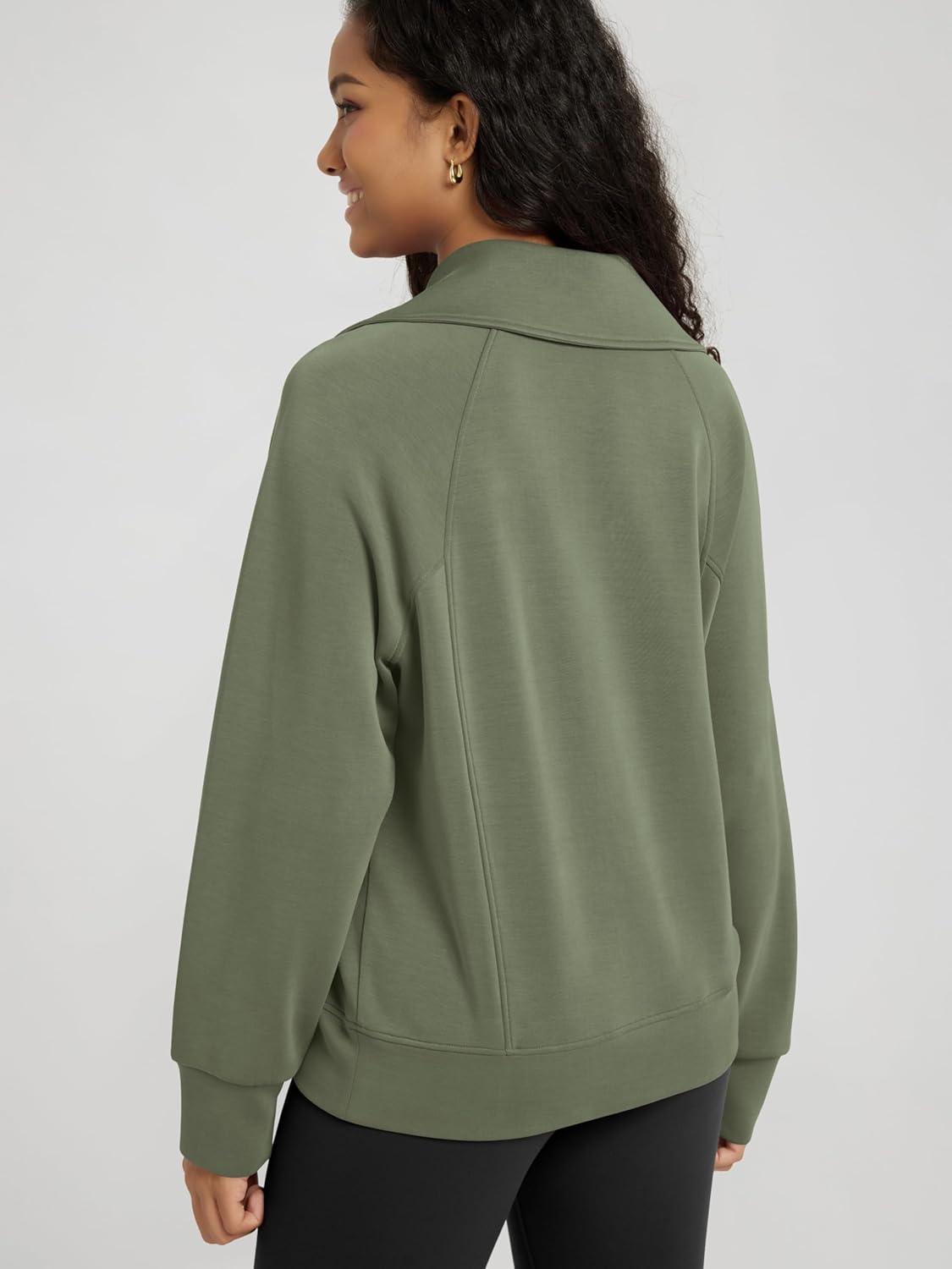 imageODODOS Modal Soft HalfZip Sweatshirts for Women Long Sleeve Relaxed Fit Collared Pullover TopDark Sage