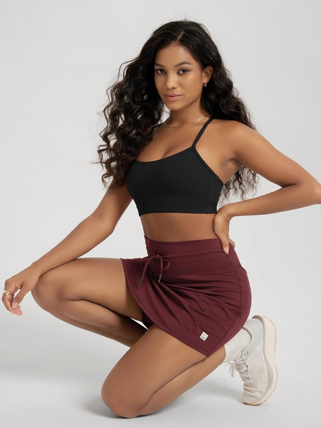 imageODODOS Womens Drawstring Tie Daily Skirts Long 17quot  Builtin Shorts Athletic Golf Tennis Skorts with Ball PocketBurgundy