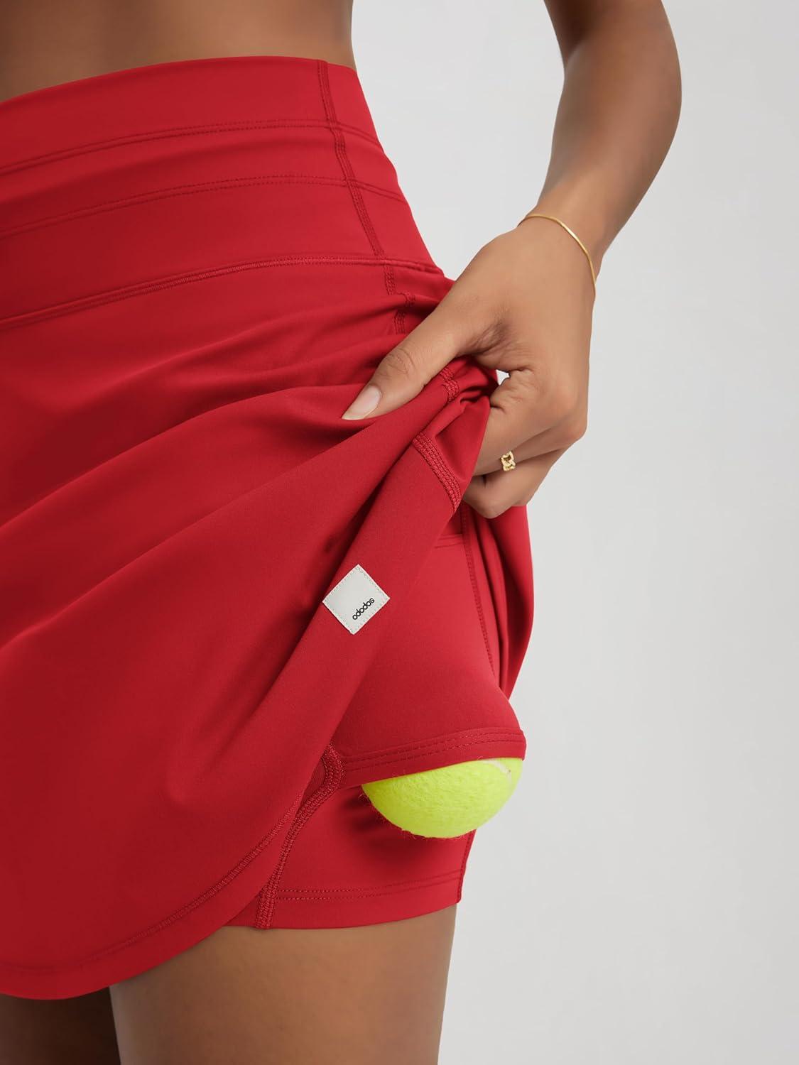 imageODODOS Womens Drawstring Tie Daily Skirts Long 17quot  Builtin Shorts Athletic Golf Tennis Skorts with Ball PocketRed