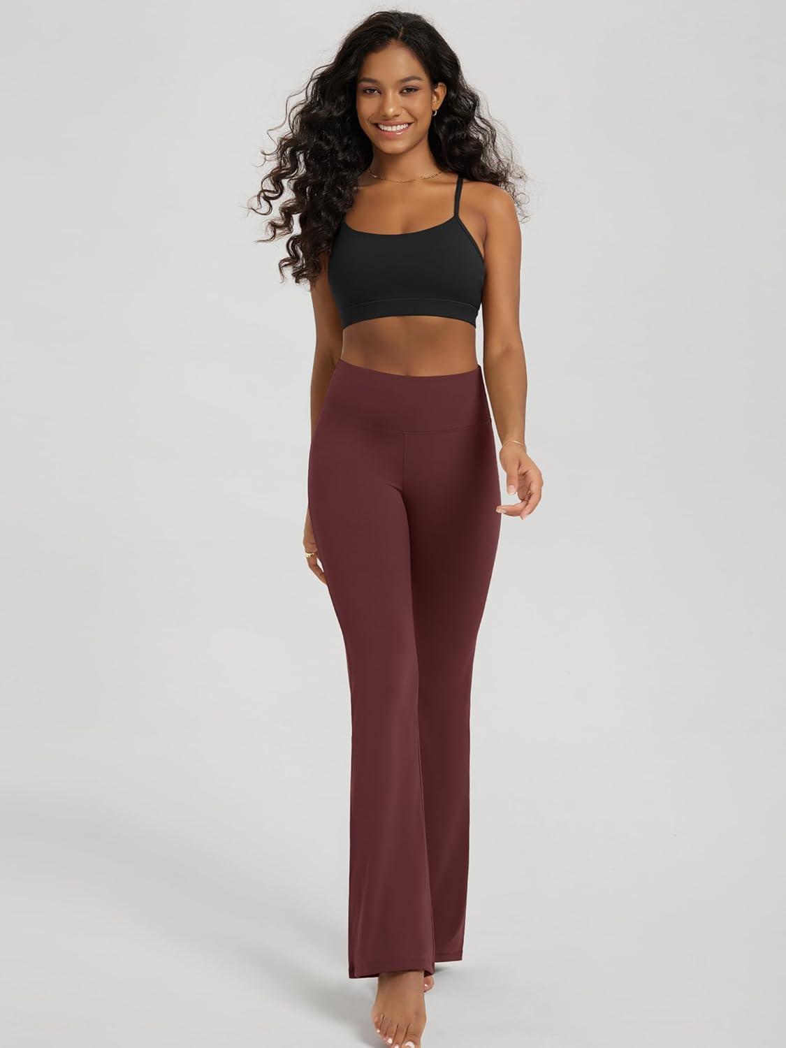 imageODODOS Womens High Waist Flared Yoga Pants Tummy Control Gym Workout Bootcut Leggings with Inner Pocket  29quot  31quot InseamBurgundy