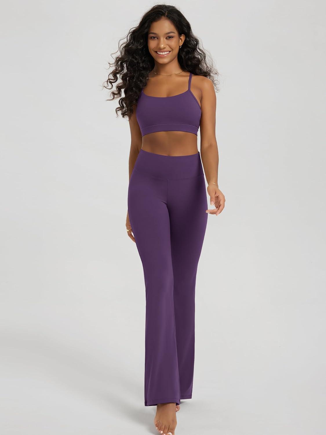 imageODODOS Womens High Waist Flared Yoga Pants Tummy Control Gym Workout Bootcut Leggings with Inner Pocket  29quot  31quot InseamDeep Purple