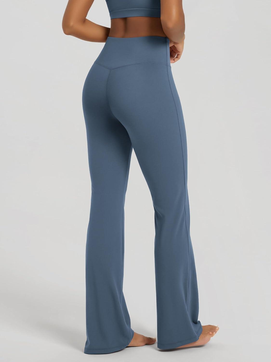 imageODODOS Womens High Waist Flared Yoga Pants Tummy Control Gym Workout Bootcut Leggings with Inner Pocket  29quot  31quot InseamInk Blue