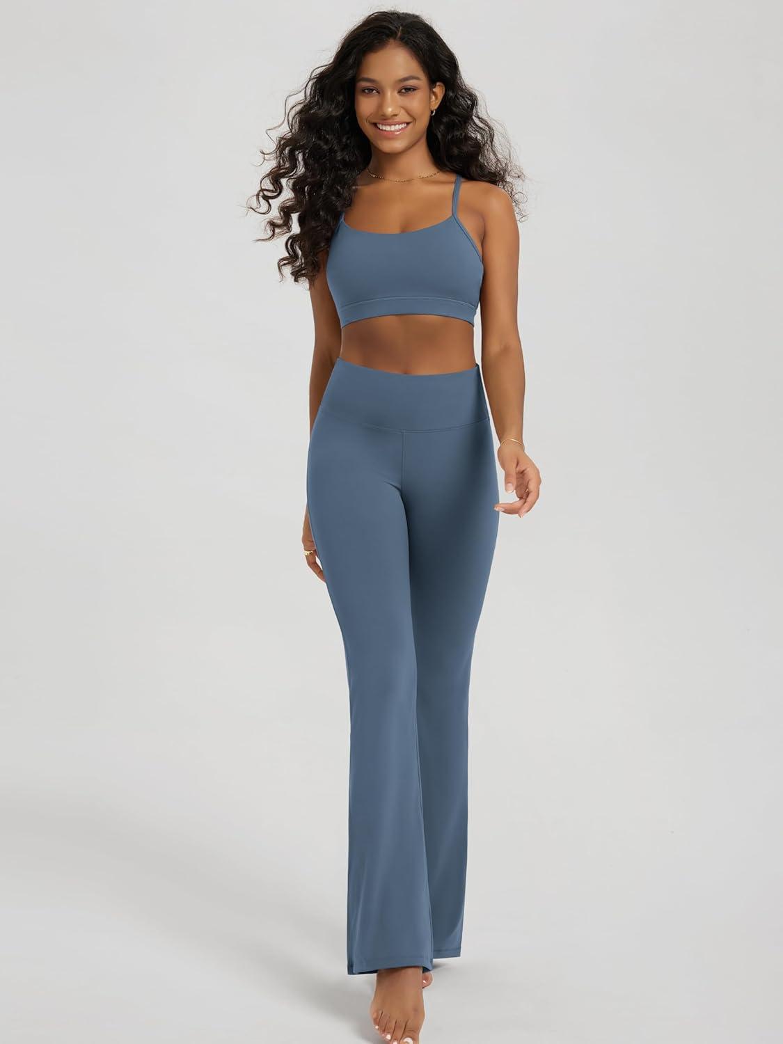 imageODODOS Womens High Waist Flared Yoga Pants Tummy Control Gym Workout Bootcut Leggings with Inner Pocket  29quot  31quot InseamInk Blue