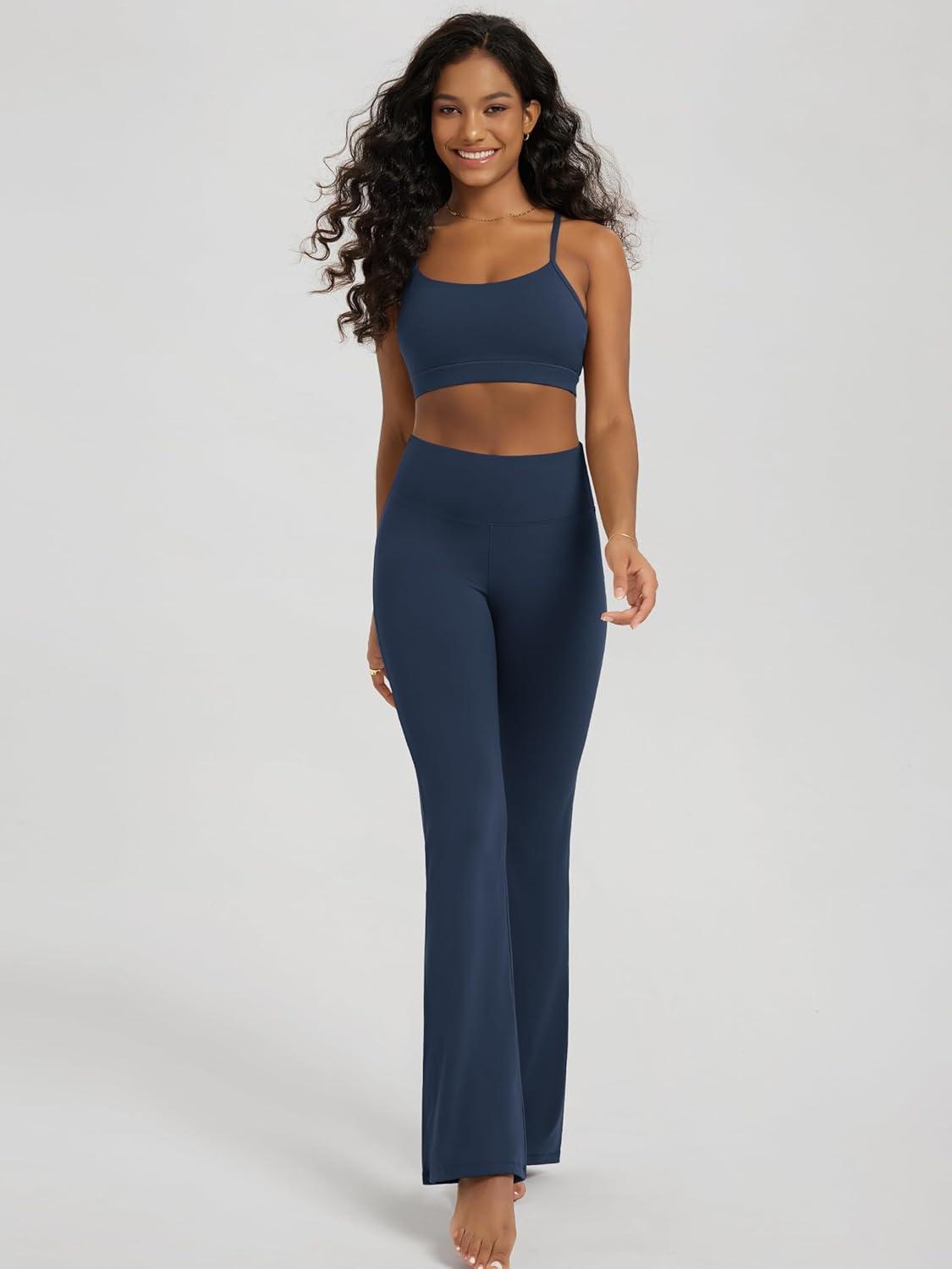 imageODODOS Womens High Waist Flared Yoga Pants Tummy Control Gym Workout Bootcut Leggings with Inner Pocket  29quot  31quot InseamNavy