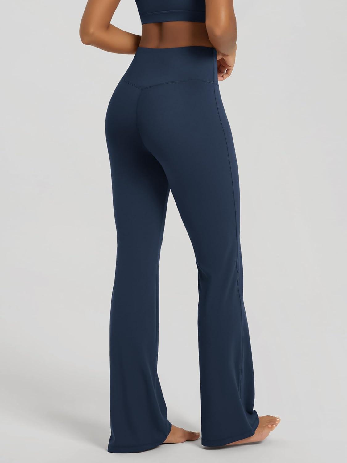 imageODODOS Womens High Waist Flared Yoga Pants Tummy Control Gym Workout Bootcut Leggings with Inner Pocket  29quot  31quot InseamNavy