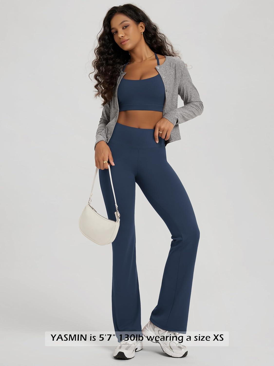 imageODODOS Womens High Waist Flared Yoga Pants Tummy Control Gym Workout Bootcut Leggings with Inner Pocket  29quot  31quot InseamNavy