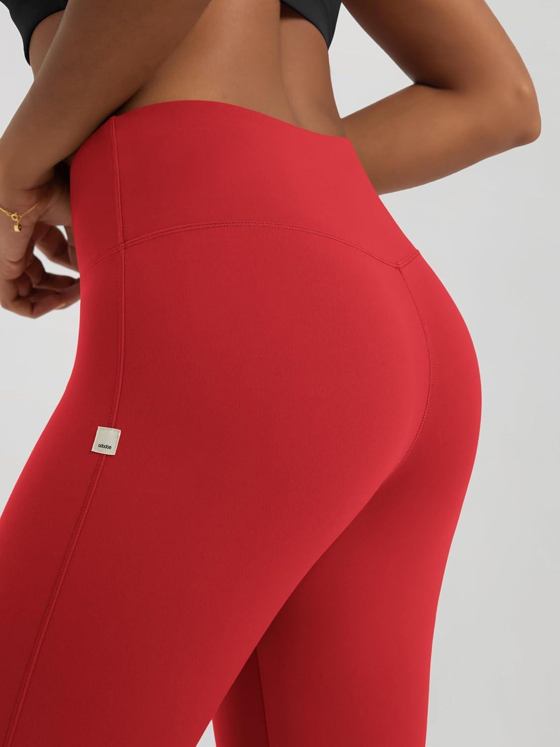 imageODODOS Womens High Waist Flared Yoga Pants Tummy Control Gym Workout Bootcut Leggings with Inner Pocket  29quot  31quot InseamRed