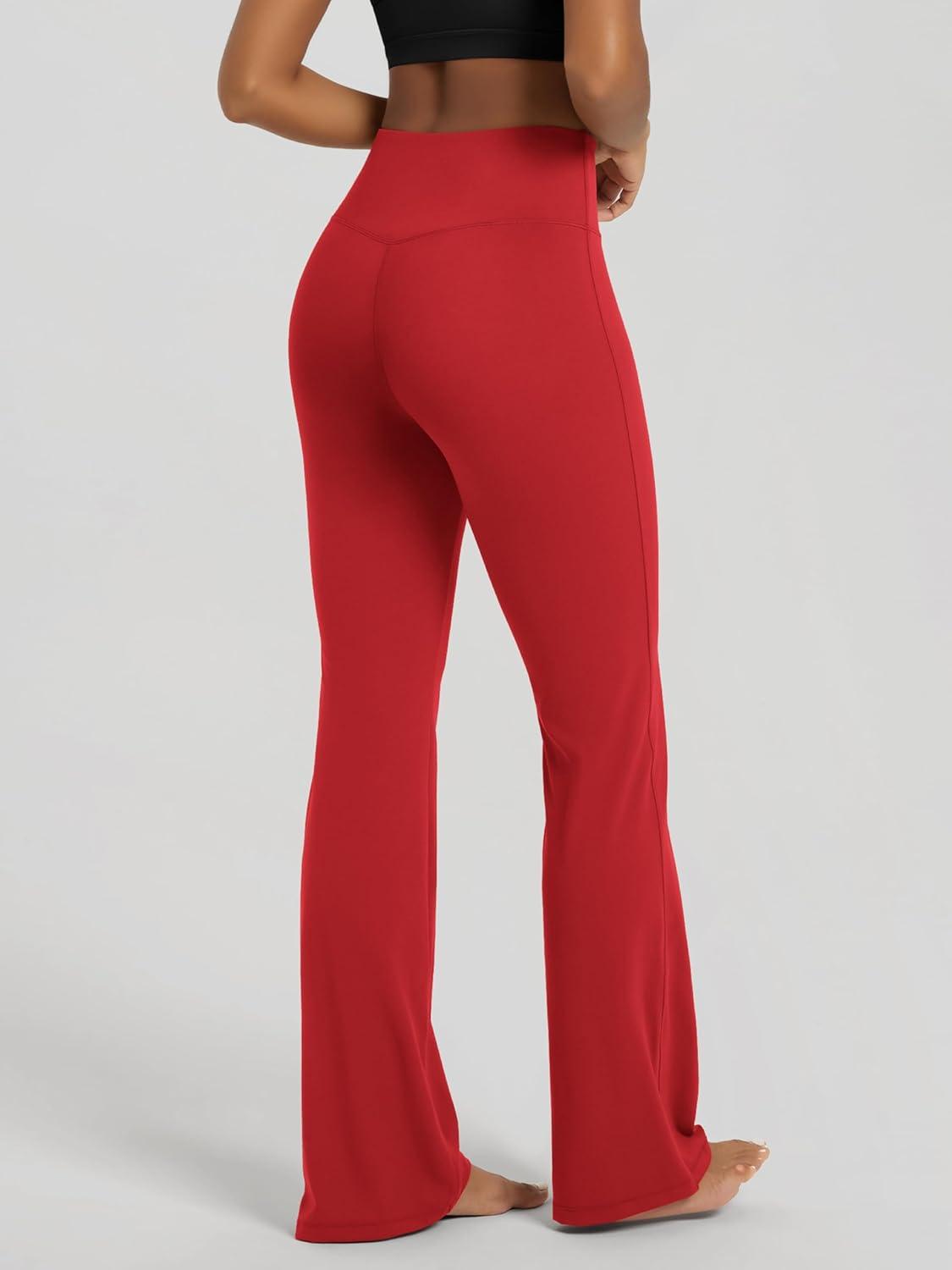 imageODODOS Womens High Waist Flared Yoga Pants Tummy Control Gym Workout Bootcut Leggings with Inner Pocket  29quot  31quot InseamRed