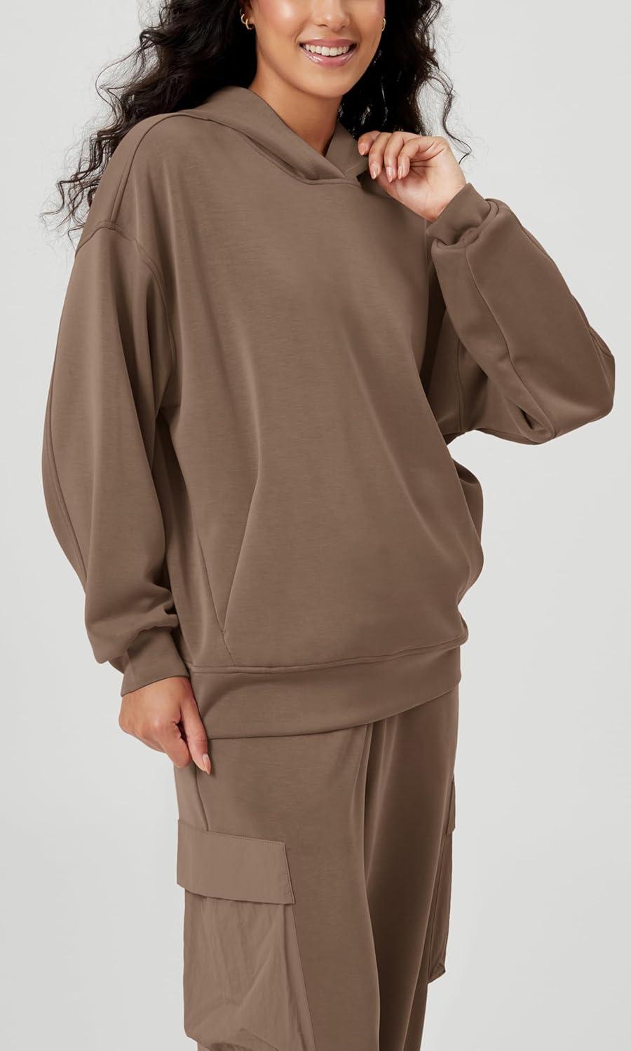 imageODODOS Womens Modal Soft Oversized Hoodies Long Sleeve Hooded Sweatshirts Pullover Top with Kangaroo PocketNutria