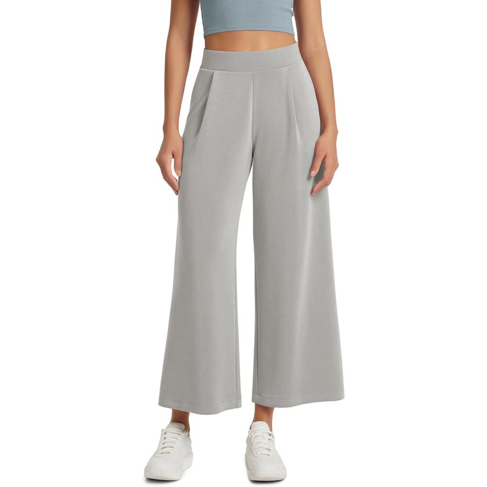 imageODODOS Modal Soft Wide Leg Cropped Pants for Women High Waist Casual Relaxed Pants with Pockets25 InseamLight Gray