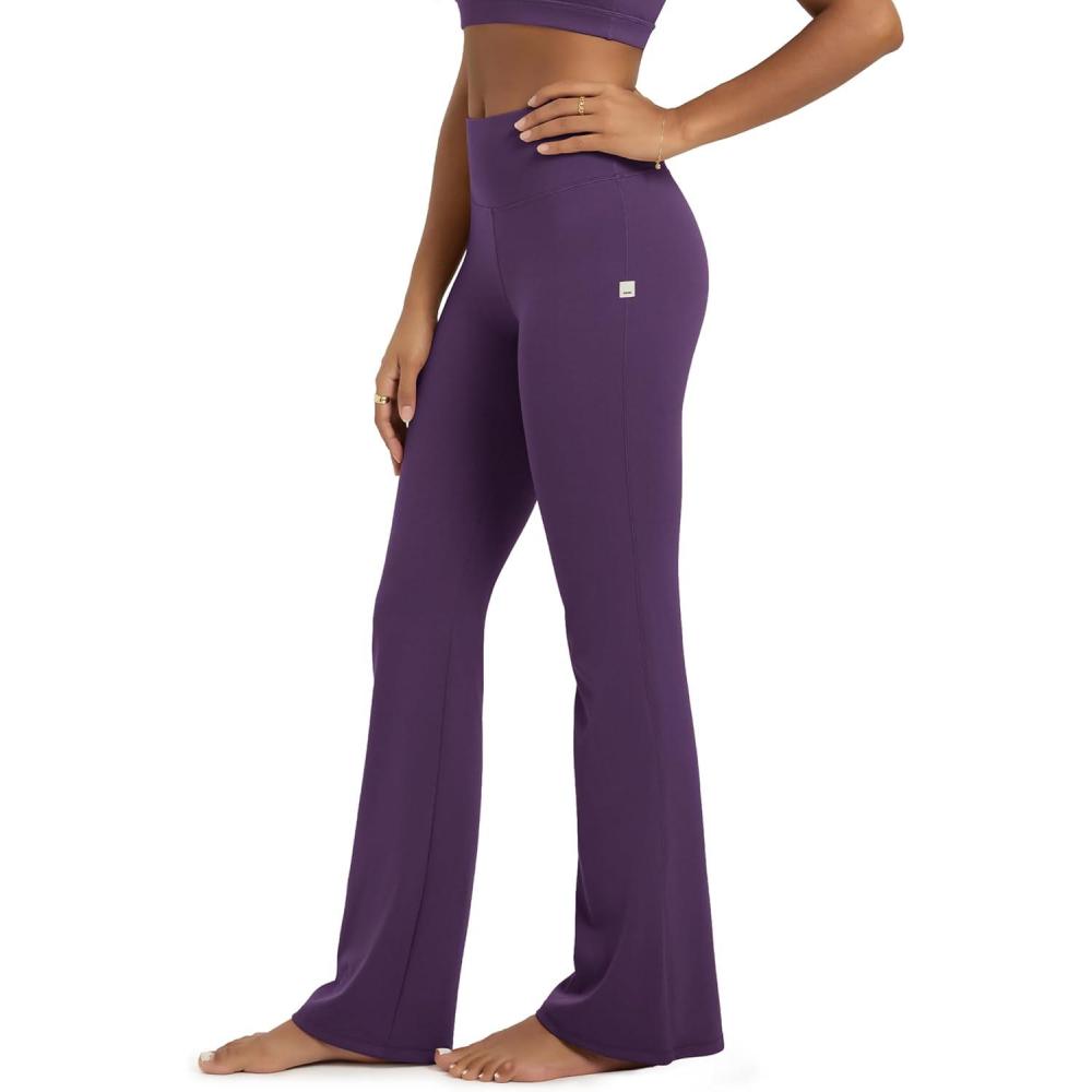 imageODODOS Womens High Waist Flared Yoga Pants Tummy Control Gym Workout Bootcut Leggings with Inner Pocket  29quot  31quot InseamDeep Purple
