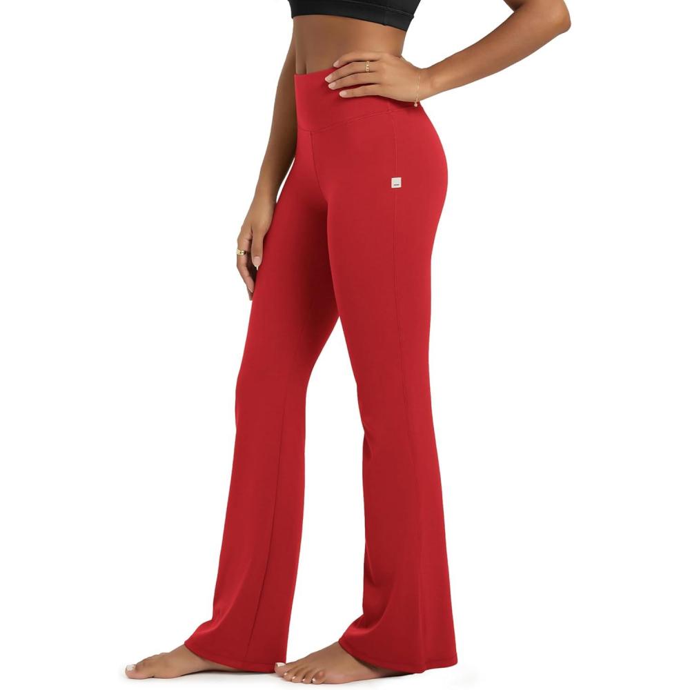 imageODODOS Womens High Waist Flared Yoga Pants Tummy Control Gym Workout Bootcut Leggings with Inner Pocket  29quot  31quot InseamRed