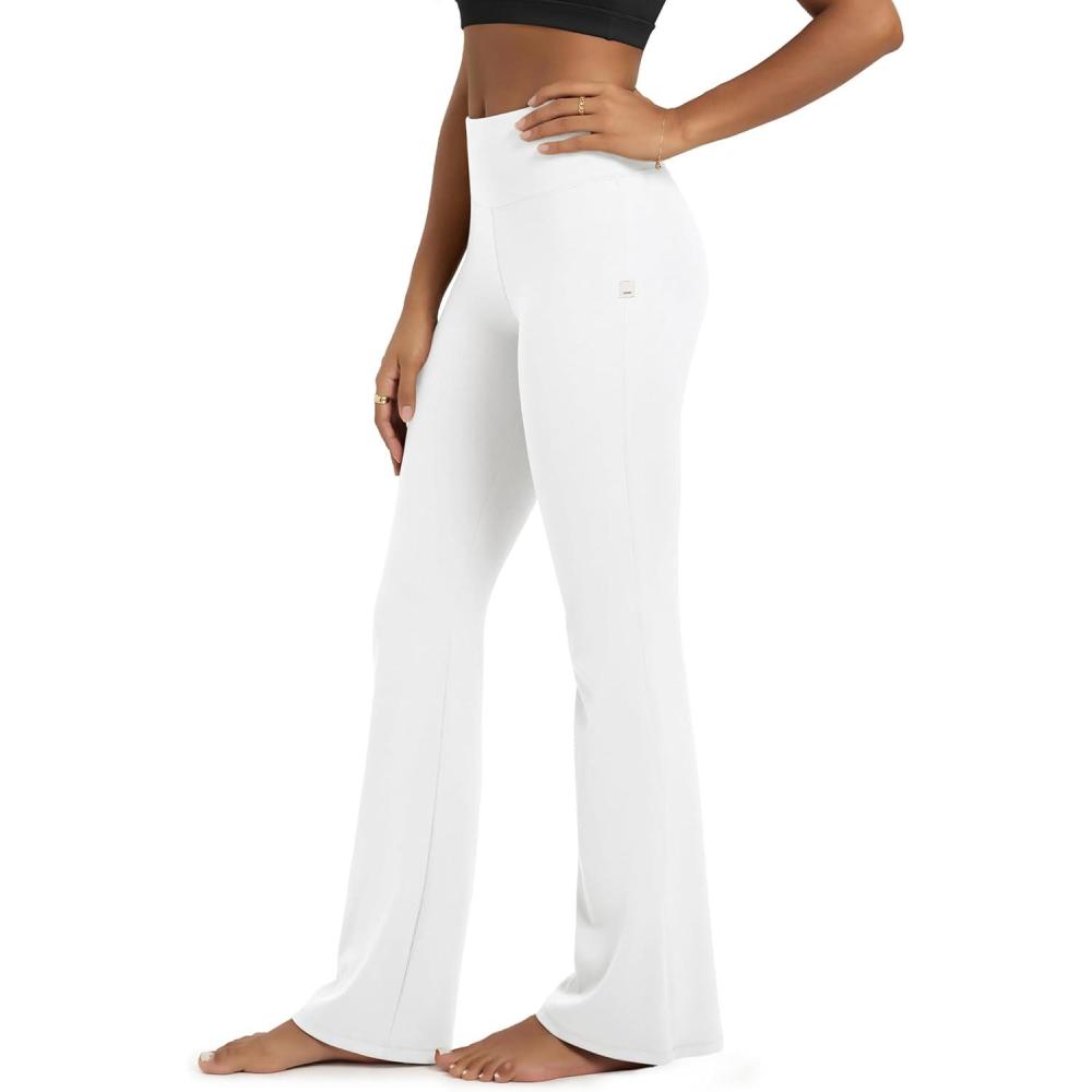 imageODODOS Womens High Waist Flared Yoga Pants Tummy Control Gym Workout Bootcut Leggings with Inner Pocket  29quot  31quot InseamWhite