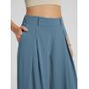 imageODODOS Chiffon Flowy Pleated Wide Leg Pants for Women Lightweight High Waist Trouser with Pockets2729quot 31quot InseamBlue Ashes
