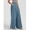 imageODODOS Chiffon Flowy Pleated Wide Leg Pants for Women Lightweight High Waist Trouser with Pockets2729quot 31quot InseamBlue Ashes
