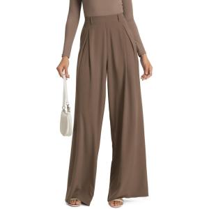 imageODODOS Chiffon Flowy Pleated Wide Leg Pants for Women Lightweight High Waist Trouser with Pockets2729quot 31quot InseamEmperador