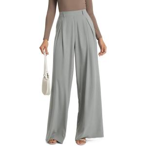 imageODODOS Chiffon Flowy Pleated Wide Leg Pants for Women Lightweight High Waist Trouser with Pockets2729quot 31quot InseamMirage Gray