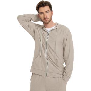 imageODODOS Mens FullZip Hoodie  Stratum Tech Ultra Soft Outfit UPF 50 Performance Hooded Jacket with PocketsMocha Heather