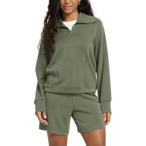 imageODODOS Modal Soft HalfZip Sweatshirts for Women Long Sleeve Relaxed Fit Collared Pullover TopDark Sage