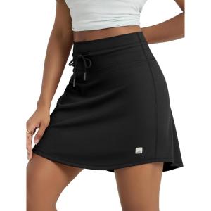 imageODODOS Womens Drawstring Tie Daily Skirts Long 17quot  Builtin Shorts Athletic Golf Tennis Skorts with Ball PocketBlack