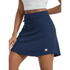 imageODODOS Womens Drawstring Tie Daily Skirts Long 17quot  Builtin Shorts Athletic Golf Tennis Skorts with Ball PocketNavy
