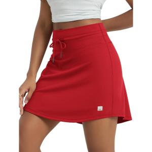 imageODODOS Womens Drawstring Tie Daily Skirts Long 17quot  Builtin Shorts Athletic Golf Tennis Skorts with Ball PocketRed