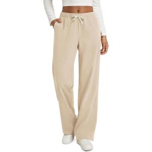 imageODODOS Womens Brushed Fleece Straight Leg Pants  Cozy Warm HighRise Relaxed Lounge Sweatpants with Pockets  29quot InseamBeige Heather