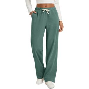 imageODODOS Womens Brushed Fleece Straight Leg Pants  Cozy Warm HighRise Relaxed Lounge Sweatpants with Pockets  29quot InseamTeal Green Heather