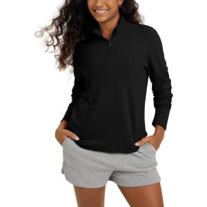 imageODODOS Womens Stretch Fleece HalfZip Sweatshirts  Ultra Soft Cozy Warm Long Sleeve Mock Neck Pullover TopsBlack