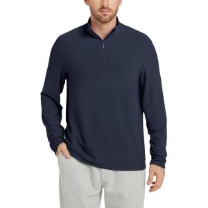 imageODODOS Mens Stretch Fleece HalfZip Sweatshirts  UltraSoft Cozy Warm Long Sleeve Shirt Mock Neck Pullover TopsNavy