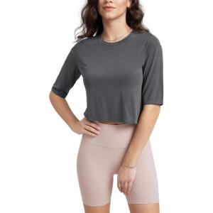 imageODODOS Womens Cropped TShirt  Ultra Soft Short Sleeve Top Crew Neck Relaxed Fit Casual Tee for Everyday WearCharcoal