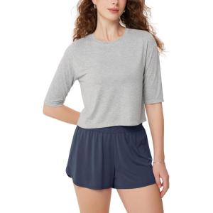 imageODODOS Womens Cropped TShirt  Ultra Soft Short Sleeve Top Crew Neck Relaxed Fit Casual Tee for Everyday WearHeather Grey