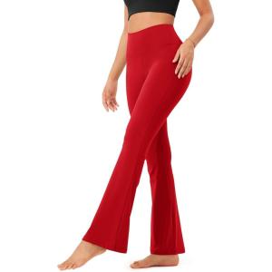 imageODODOS Womens High Waist Flared Yoga Pants 20 Tummy Control Gym Workout Bootcut Leggings with Inner Pocket 29quot 31quot InseamRed