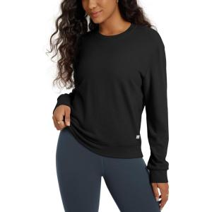 imageODODOS Womens Stretch Fleece Long Sleeve Sweatshirts  UltraSoft Cozy Warm Crewneck Pullover TopsBlack