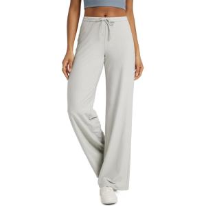 imageODODOS Womens Wide Leg Pants  Ultra Soft Stratum Tech Adjustable MidRise Casual Pajama Lounge PantsSalt Heather