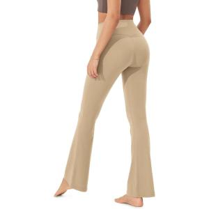 imageODODOS Womens Crossover Flared Yoga Pants Cloud Feeling Soft High Waist Bootcut Leggings with Back Pocket 30quot  32quot InseamBeige