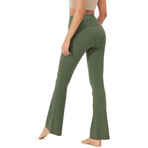 imageODODOS Womens Crossover Flared Yoga Pants Cloud Feeling Soft High Waist Bootcut Leggings with Back Pocket 30quot  32quot InseamDark Olive