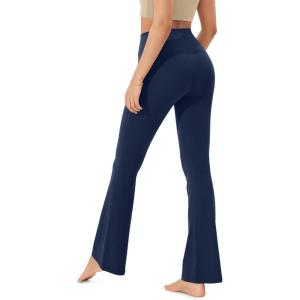 imageODODOS Womens Crossover Flared Yoga Pants Cloud Feeling Soft High Waist Bootcut Leggings with Back Pocket 30quot  32quot InseamNavy