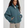 imageODODOS Womens Sherpa Fleece FullZip Jacket Long Sleeve Coat Soft Warm Cinchable Outerwear with PocketsSaxony Blue