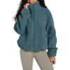 imageODODOS Womens Sherpa Fleece FullZip Jacket Long Sleeve Coat Soft Warm Cinchable Outerwear with PocketsSaxony Blue