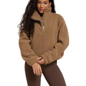 imageODODOS Womens Sherpa Fleece HalfZip Pullover  Cozy Warm Long Sleeve Sweatshirt Cinchable Outerwear with PocketsCognac Copper