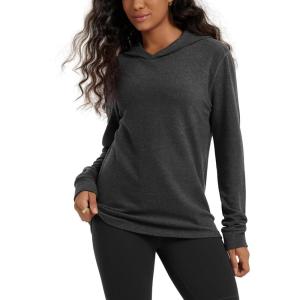 imageODODOS Womens Stretch Fleece Hoodies UltraSoft Cozy Warm Essential Pullover Long Sleeve Top Hooded SweatshirtsCharcoal Heather