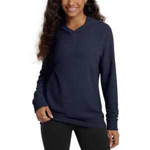 imageODODOS Womens Stretch Fleece Hoodies UltraSoft Cozy Warm Essential Pullover Long Sleeve Top Hooded SweatshirtsNavy