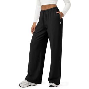 imageODODOS Womens Stretch Fleece Wide Leg Sweatpants  UltraSoft Cozy Warm HighRise Relaxed Lounge Pants with Pockets  29quotBlack
