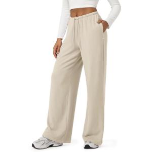 imageODODOS Womens Stretch Fleece Wide Leg Sweatpants  UltraSoft Cozy Warm HighRise Relaxed Lounge Pants with Pockets  29quotOatmeal