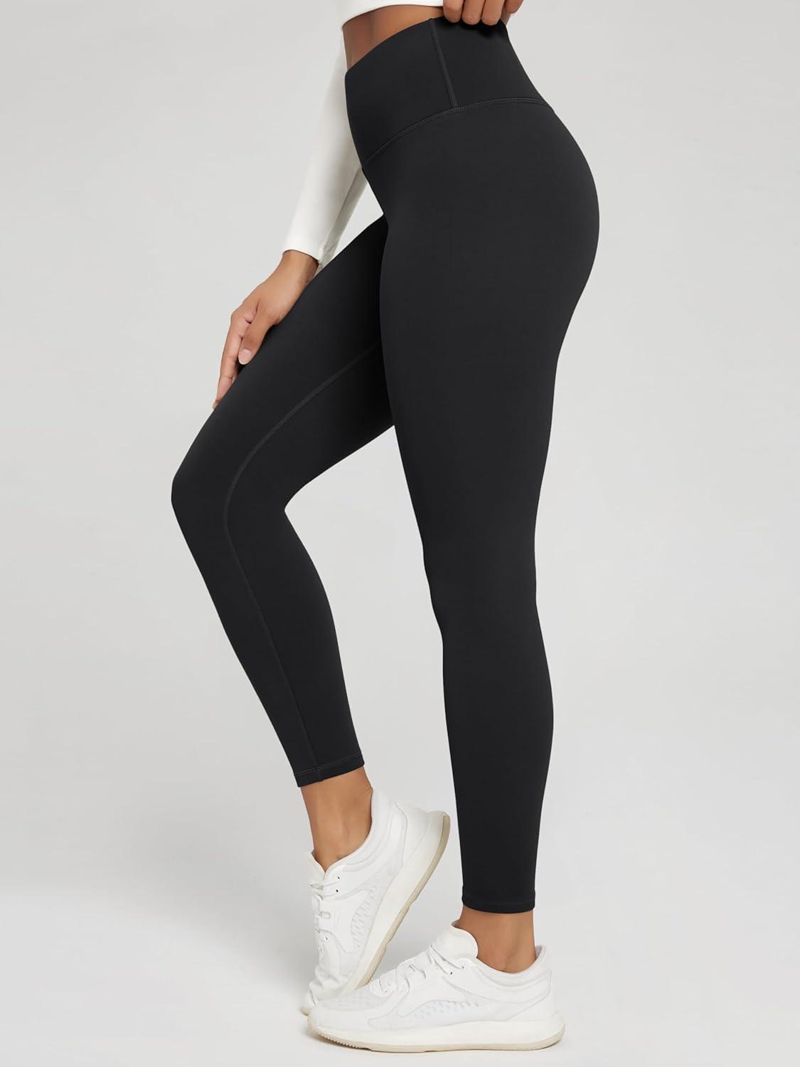 imageODODOS Womens Thick Fleece Lined Leggings Thermal Warm Winter Tights  25quot  28quot High Waisted Yoga Pants with Back PocketsBlack