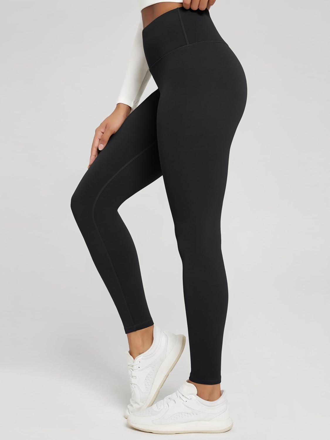 imageODODOS Womens Thick Fleece Lined Leggings Thermal Warm Winter Tights  25quot  28quot High Waisted Yoga Pants with Back PocketsBlack